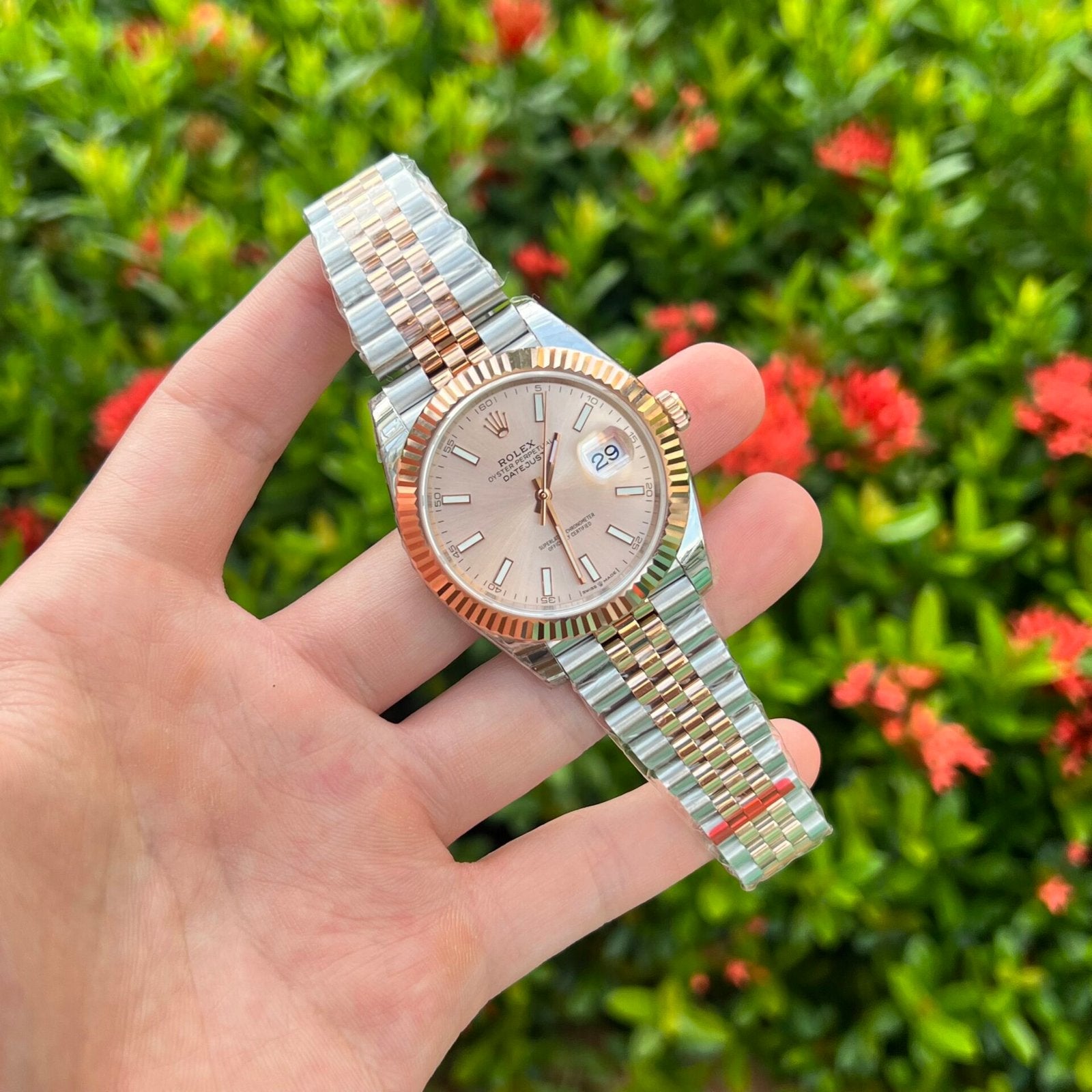 Rolex DateJust Watch Demi Pink Dial 41mm