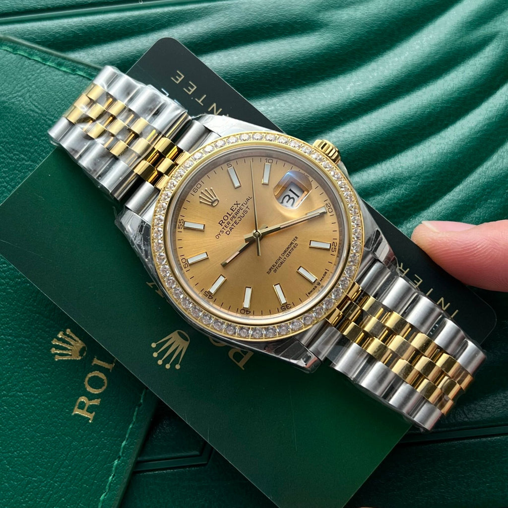 Rolex Date Just Watch Demi Gold Diamonds Bezel 36-41mm