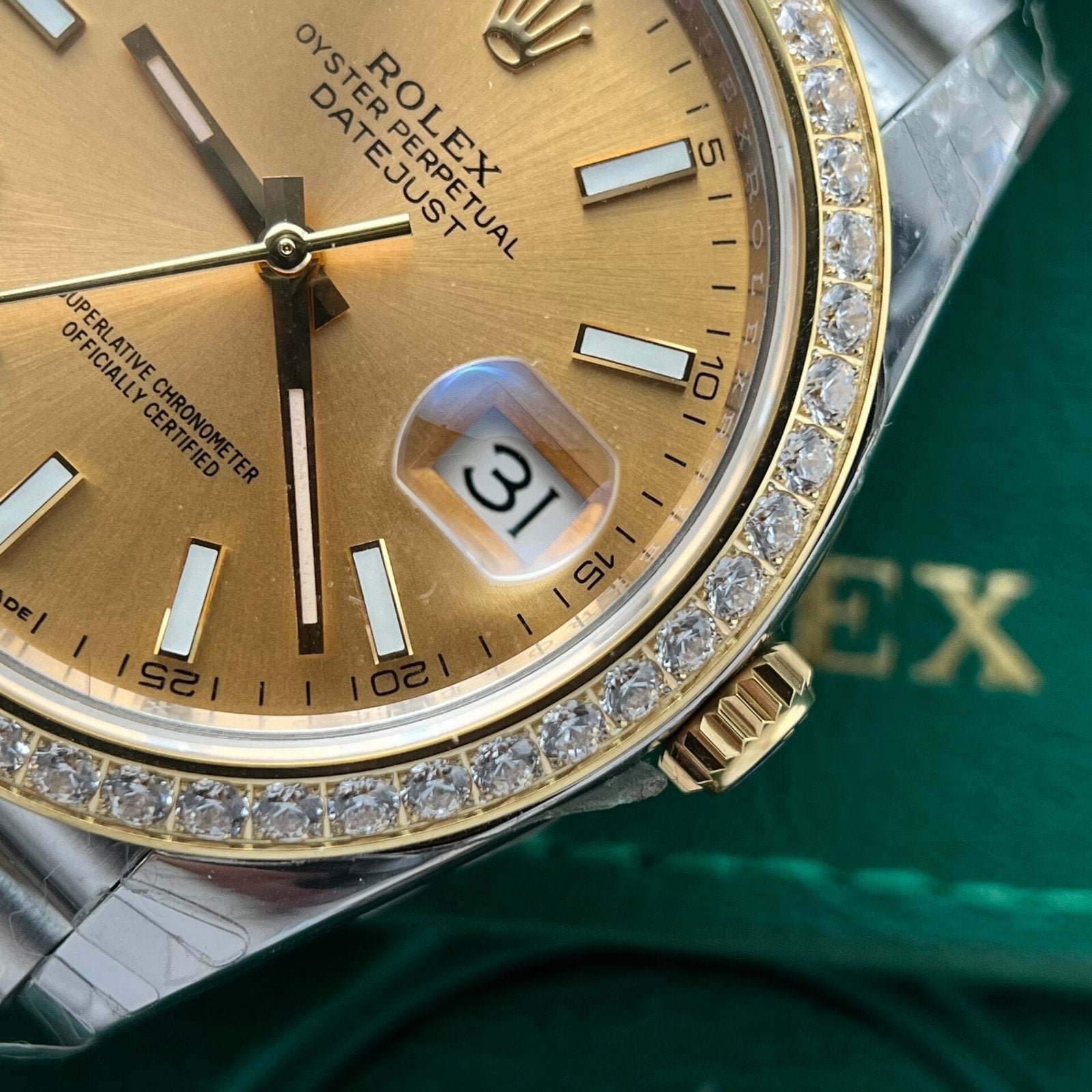 Rolex Date Just Watch Demi Gold Diamonds Bezel 36-41mm