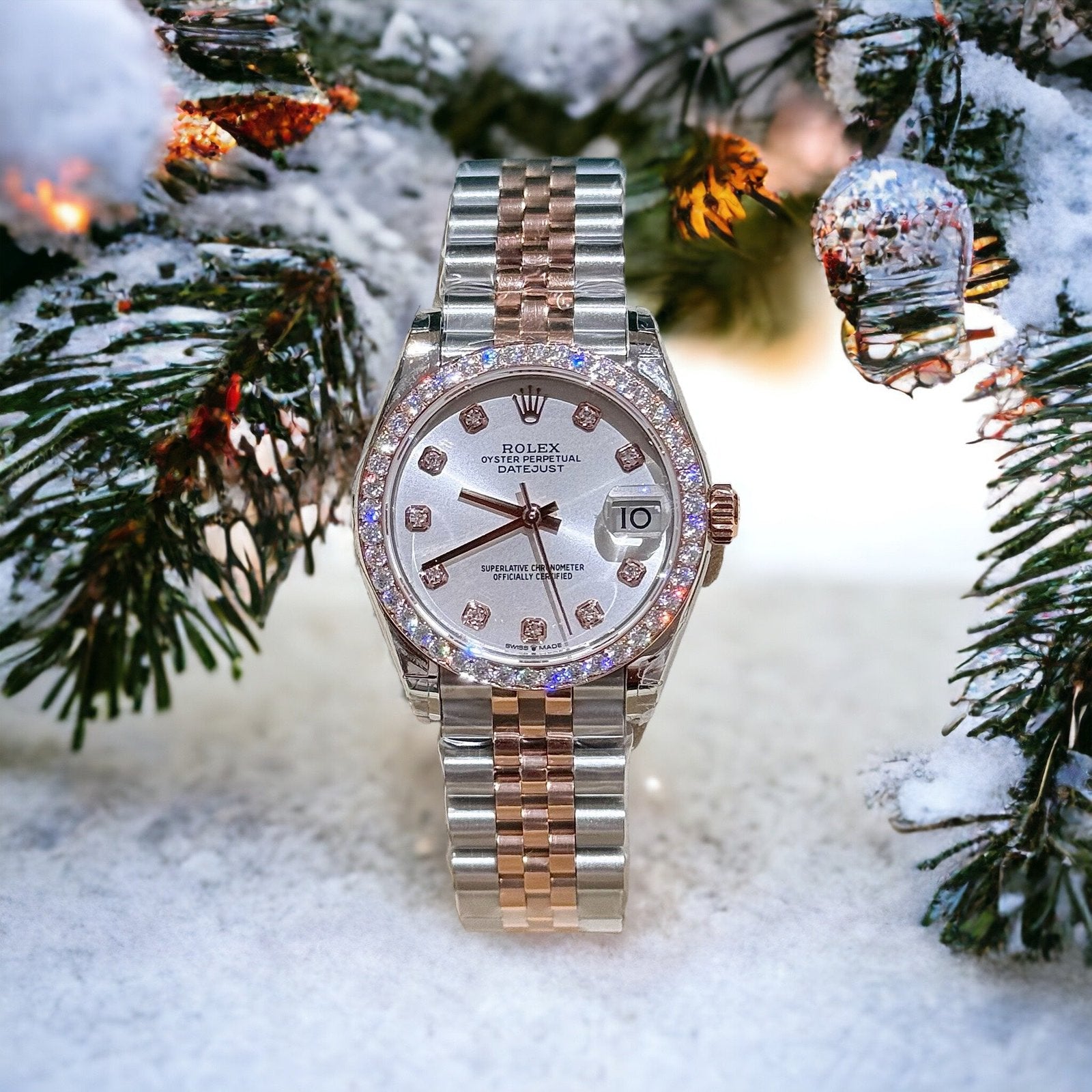 Rolex DateJust Moissanite Diamond White Dial Watch Demi 31mm