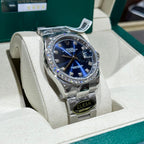 Rolex Date Just Watch With Moissanite Diamond Blue Dial 41mm