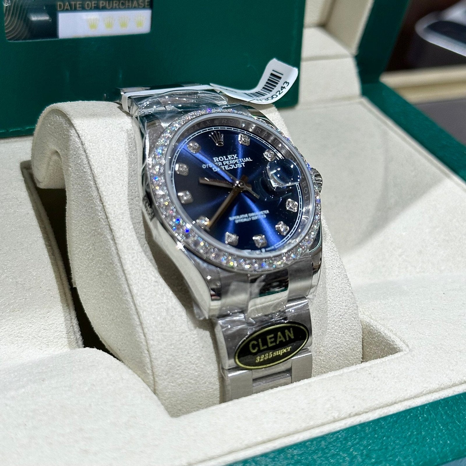 Rolex Date Just Watch With Moissanite Diamond Blue Dial 41mm