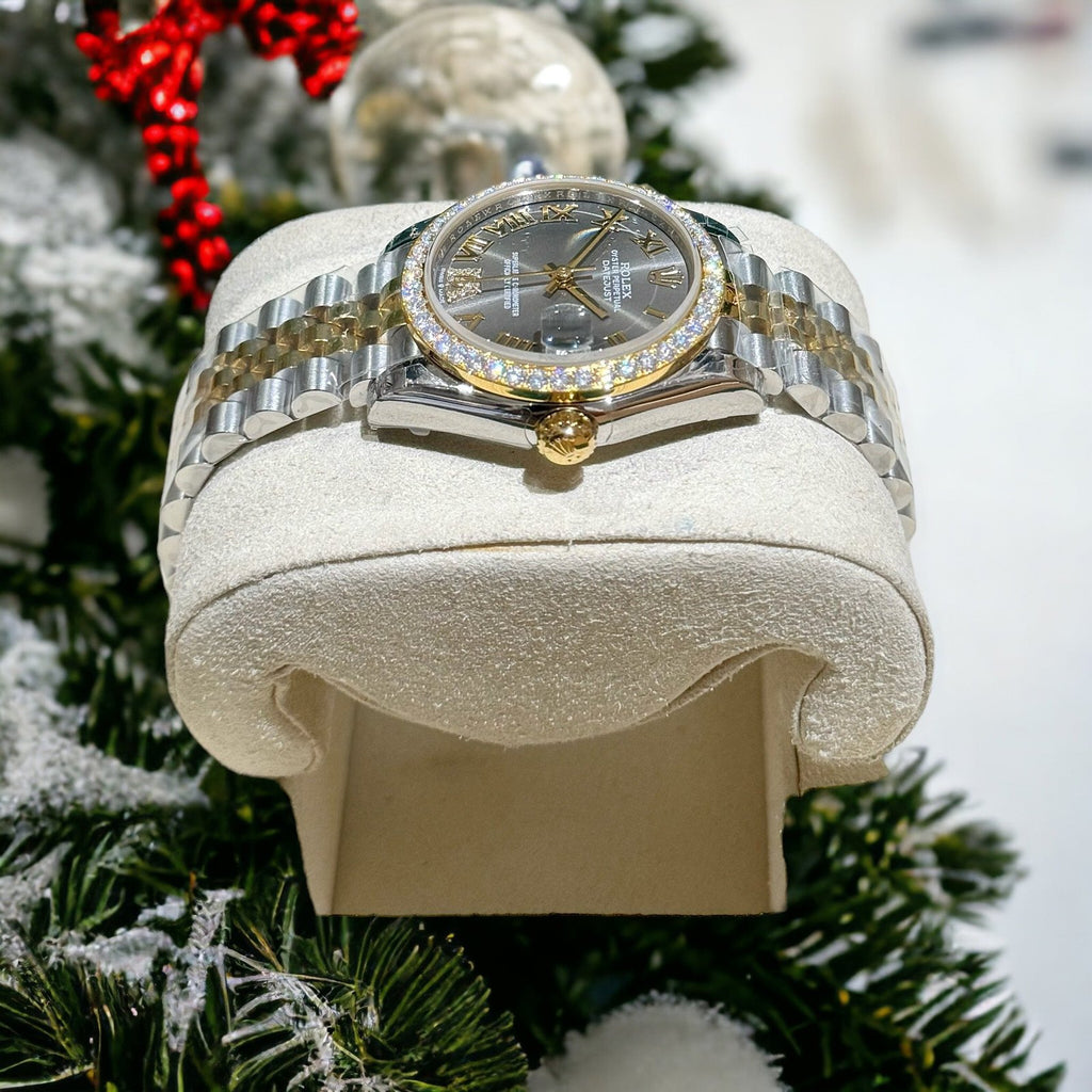 Rolex DateJust Moissanite Diamond Watch Gray Dial 31mm