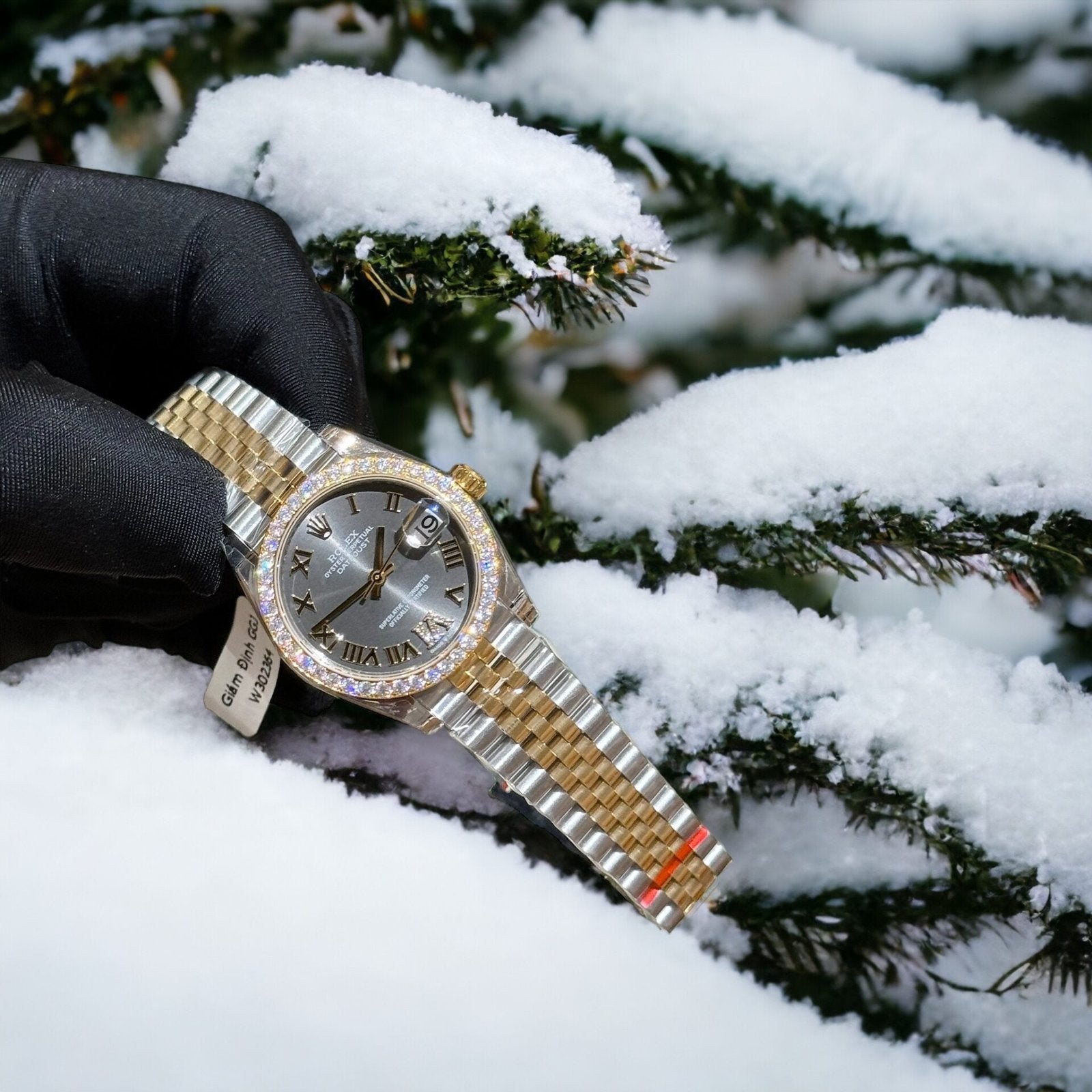 Rolex DateJust Moissanite Diamond Watch Gray Dial 31mm