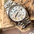 Rolex DateJust Watch Natural Mother of Pearl Dial Moissanite 41mm