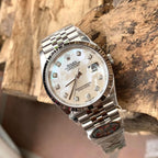 Rolex DateJust Watch Natural Mother of Pearl Dial Moissanite 41mm