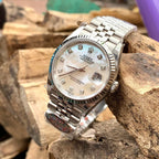 Rolex DateJust Watch Natural Mother of Pearl Dial Moissanite 41mm