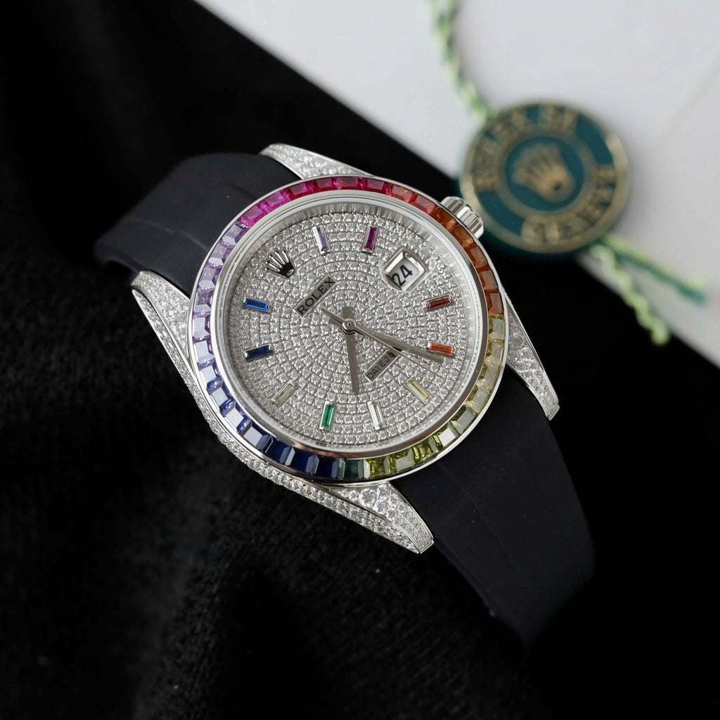 Rolex DateJust Rainbow Watch Rubber Strap 41mm