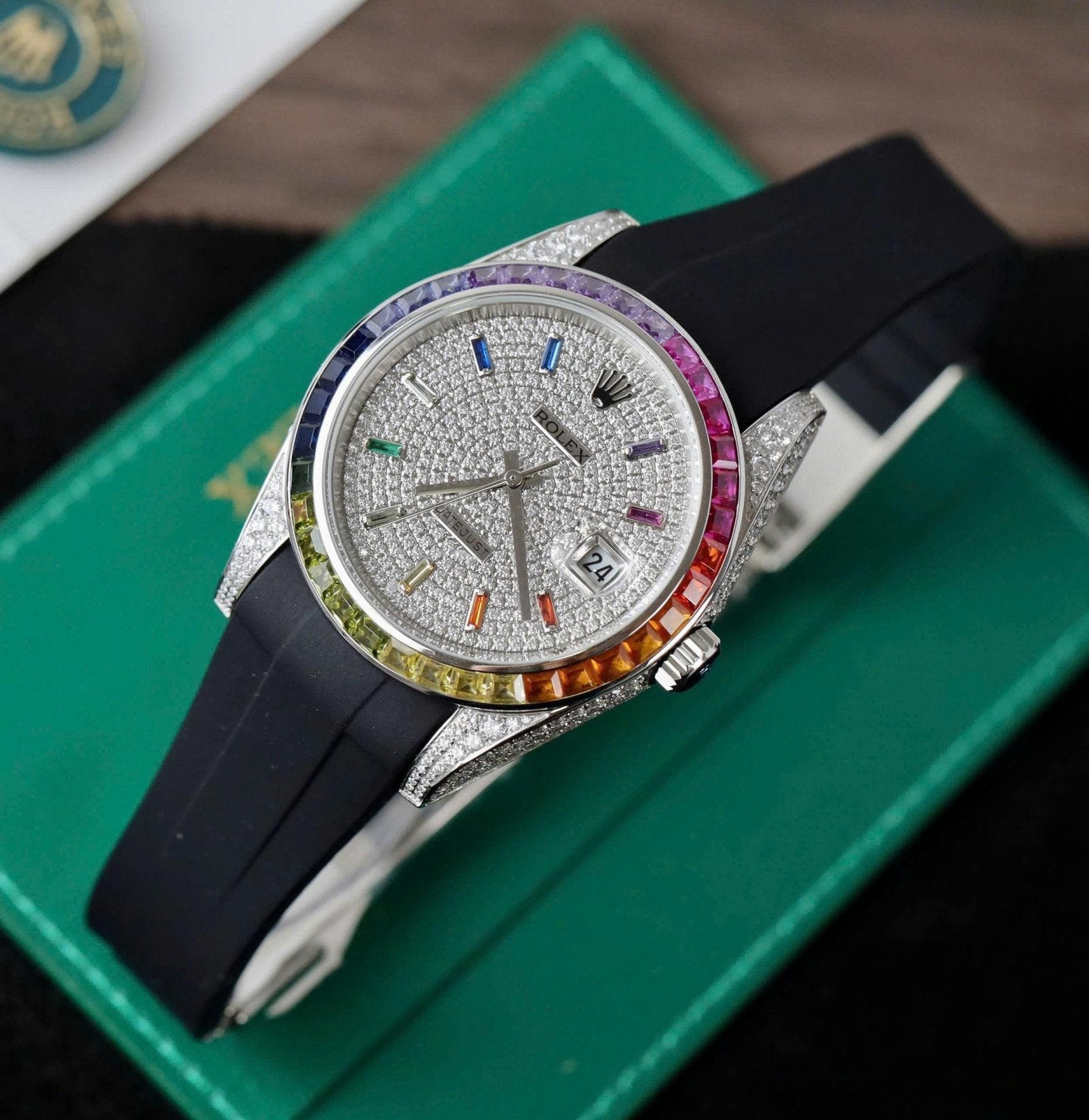 Rolex DateJust Rainbow Watch Rubber Strap 41mm