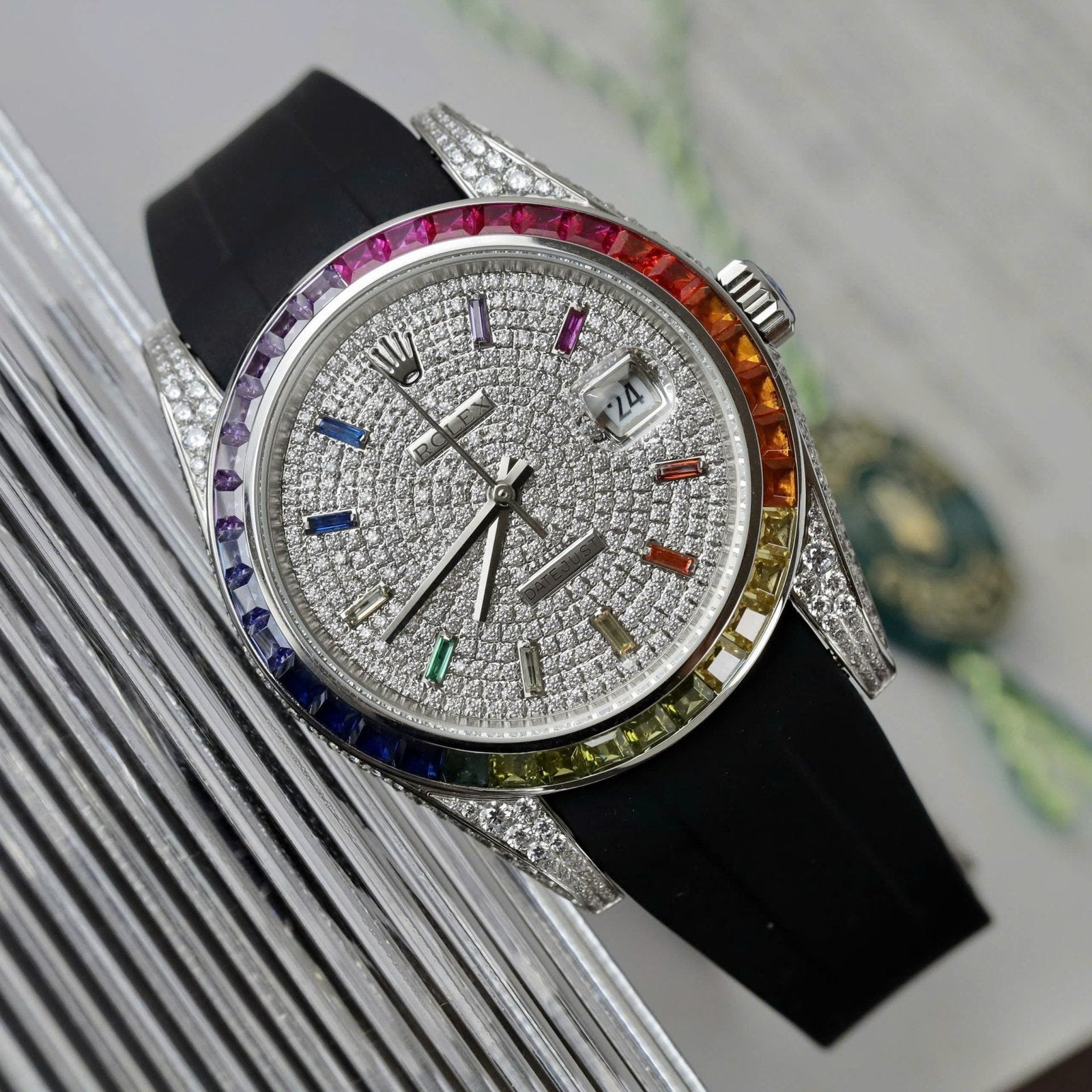 Rolex DateJust Rainbow Watch Rubber Strap 41mm