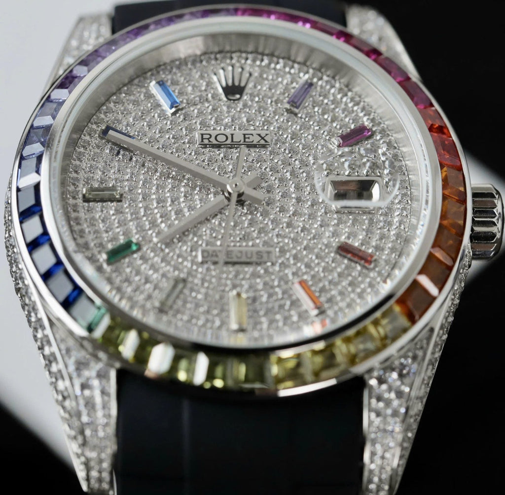 Rolex DateJust Rainbow Watch Rubber Strap 41mm