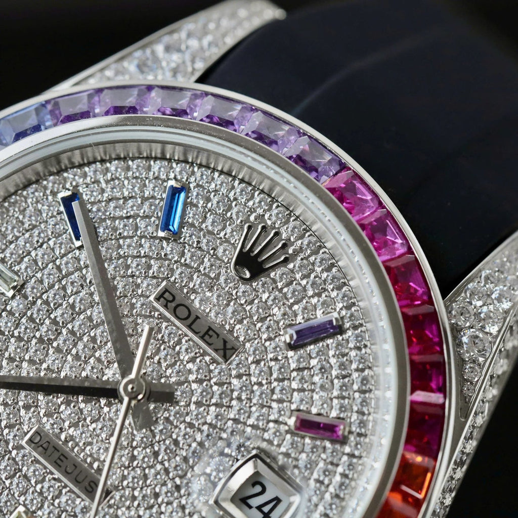 Rolex DateJust Rainbow Watch Rubber Strap 41mm