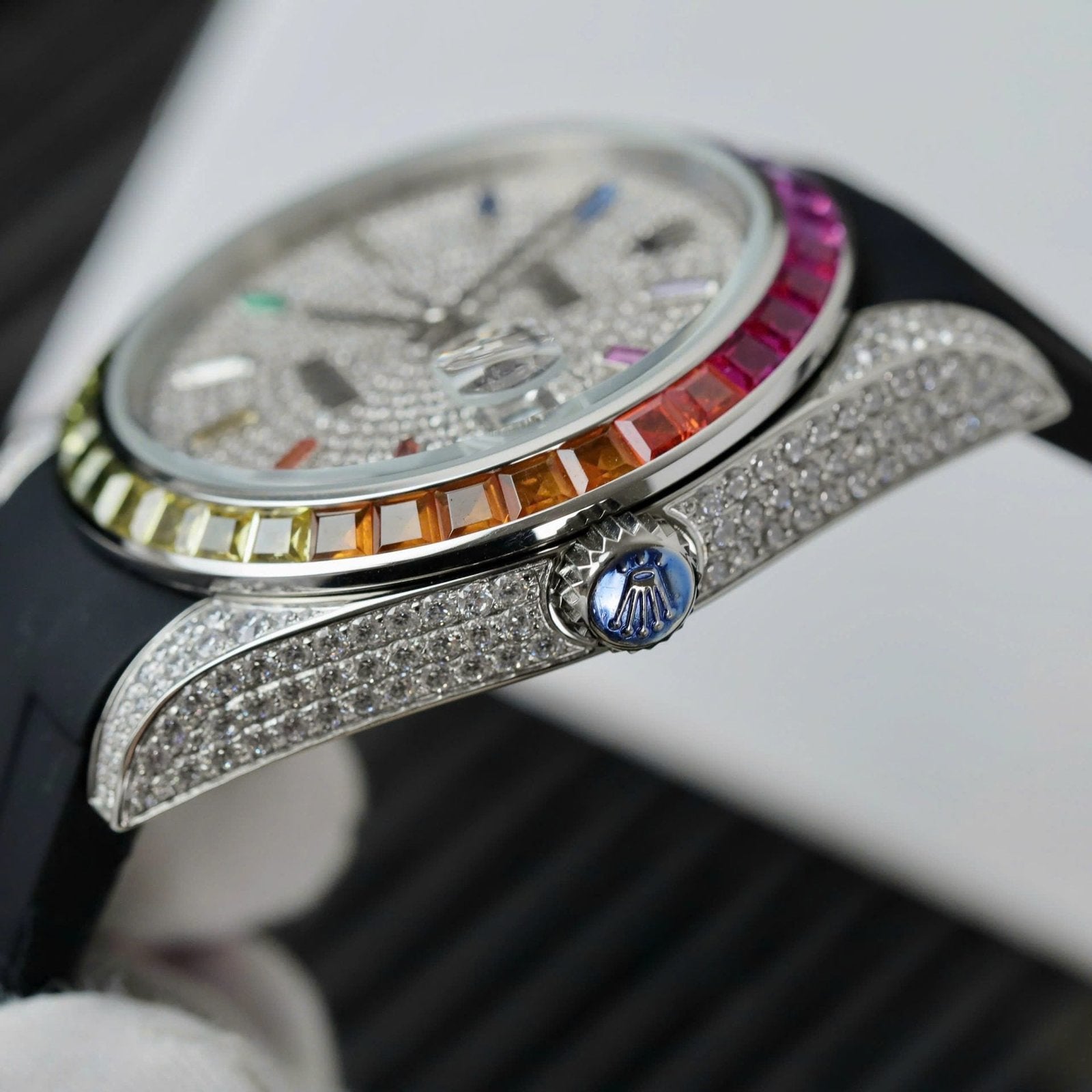 Rolex DateJust Rainbow Watch Rubber Strap 41mm