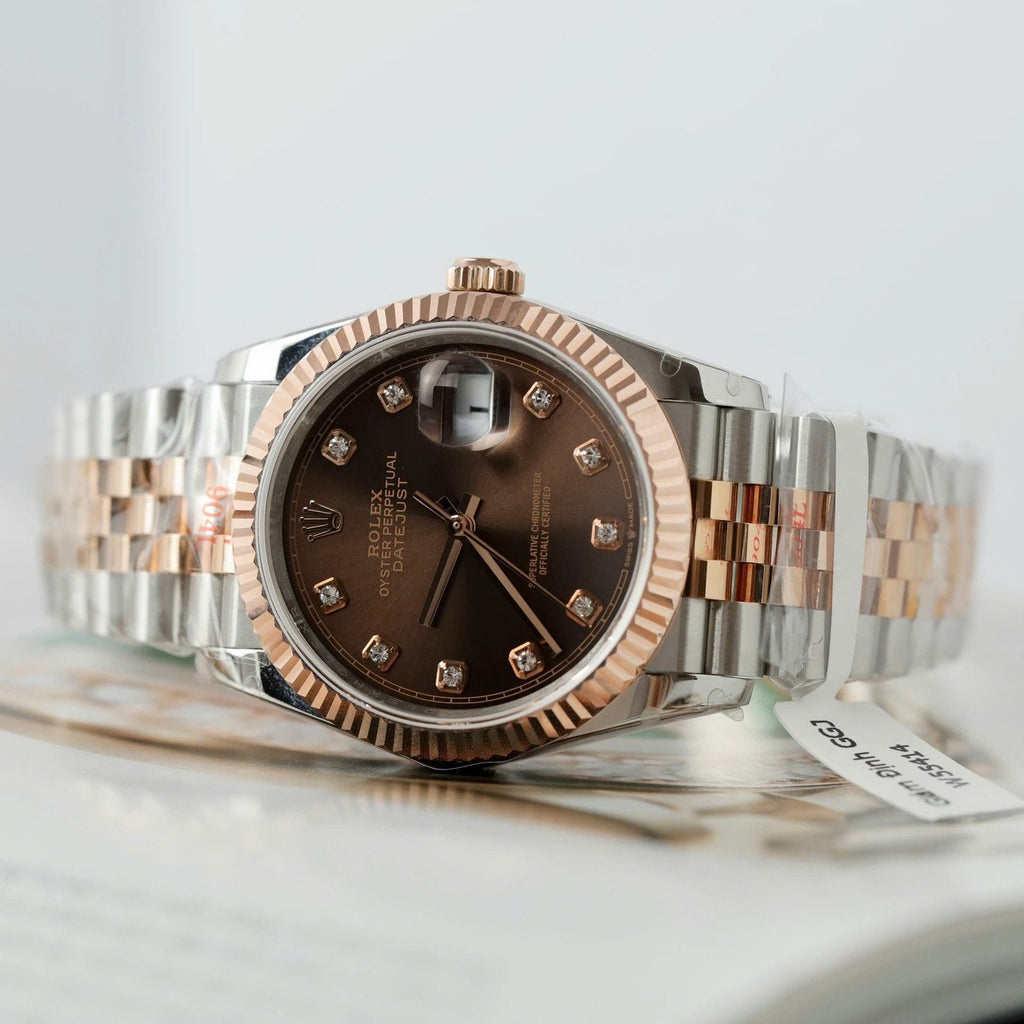 Rolex DateJust Chocolate Dial Watch 18K Gold Wrapped 36mm