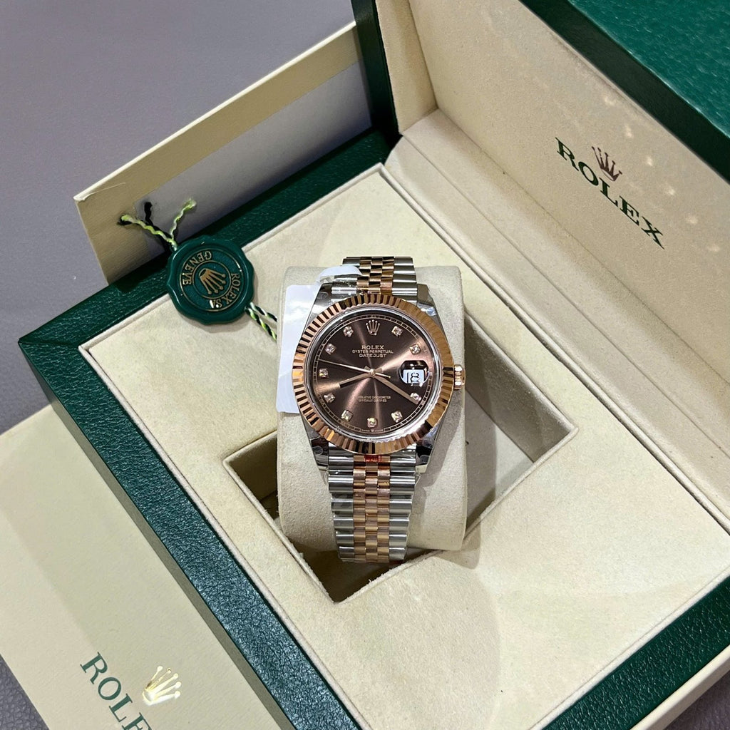 Rolex DateJust Dial Chocolate Watch Gold Wrapped 41mm