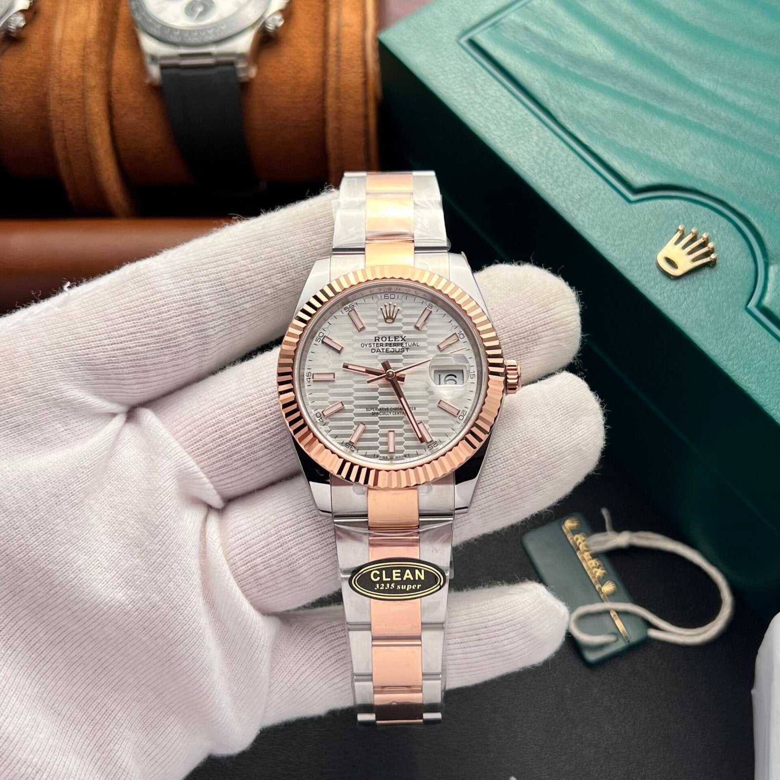 Rolex DateJust Silver Gold Dial Watch Demi 41mm