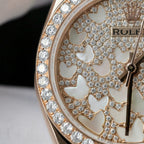 Rolex DateJust Butterfly Dial Watch Rose Gold Wrapped 18K + Diamonds Moissanite 31mm