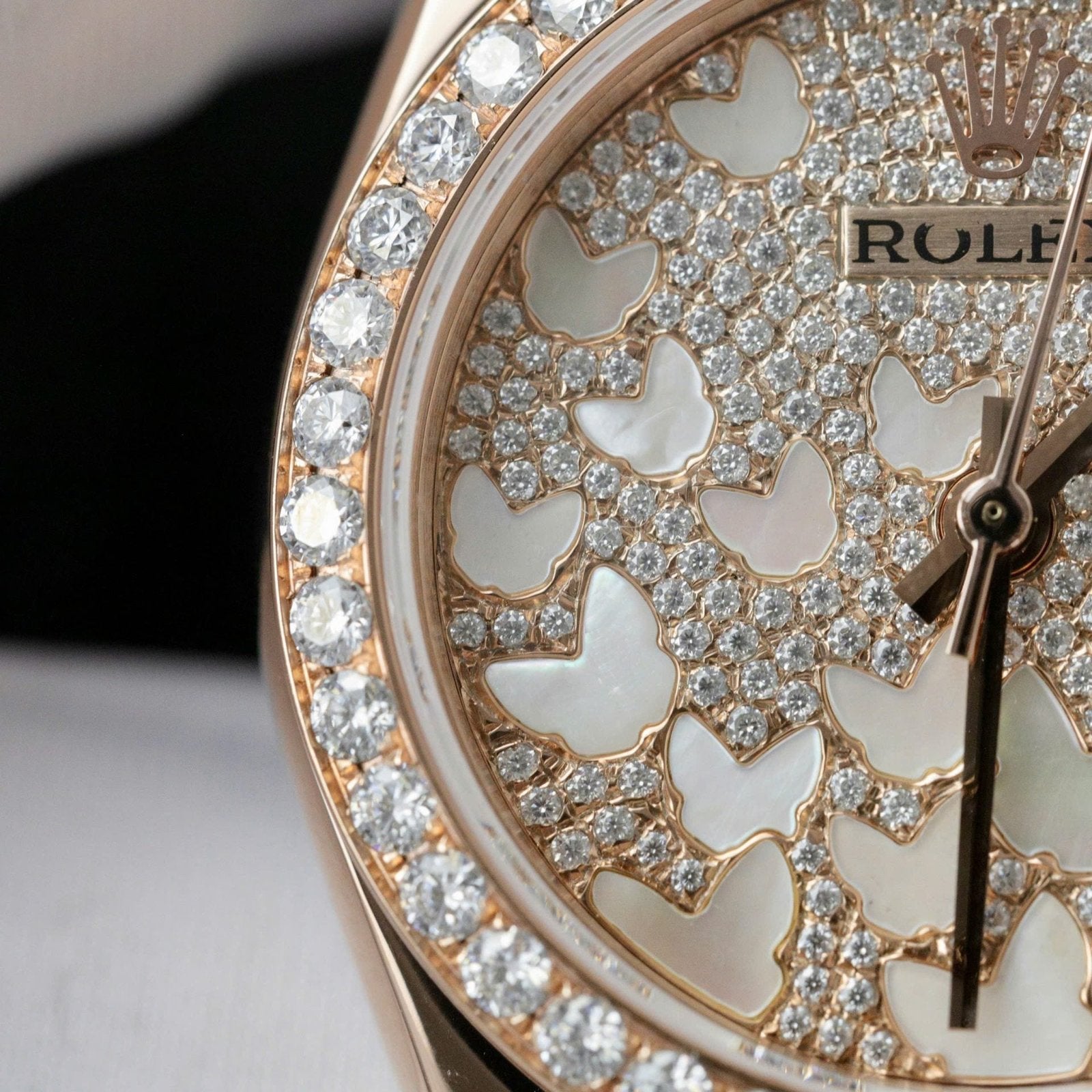 Rolex DateJust Butterfly Dial Watch Rose Gold Wrapped 18K + Diamonds Moissanite 31mm