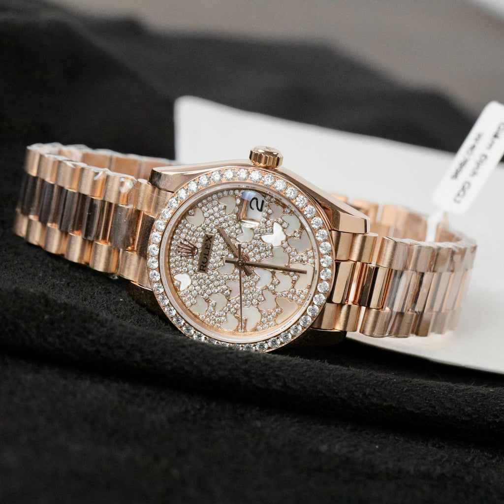 Rolex DateJust Butterfly Dial Watch Rose Gold Wrapped 18K + Diamonds Moissanite 31mm