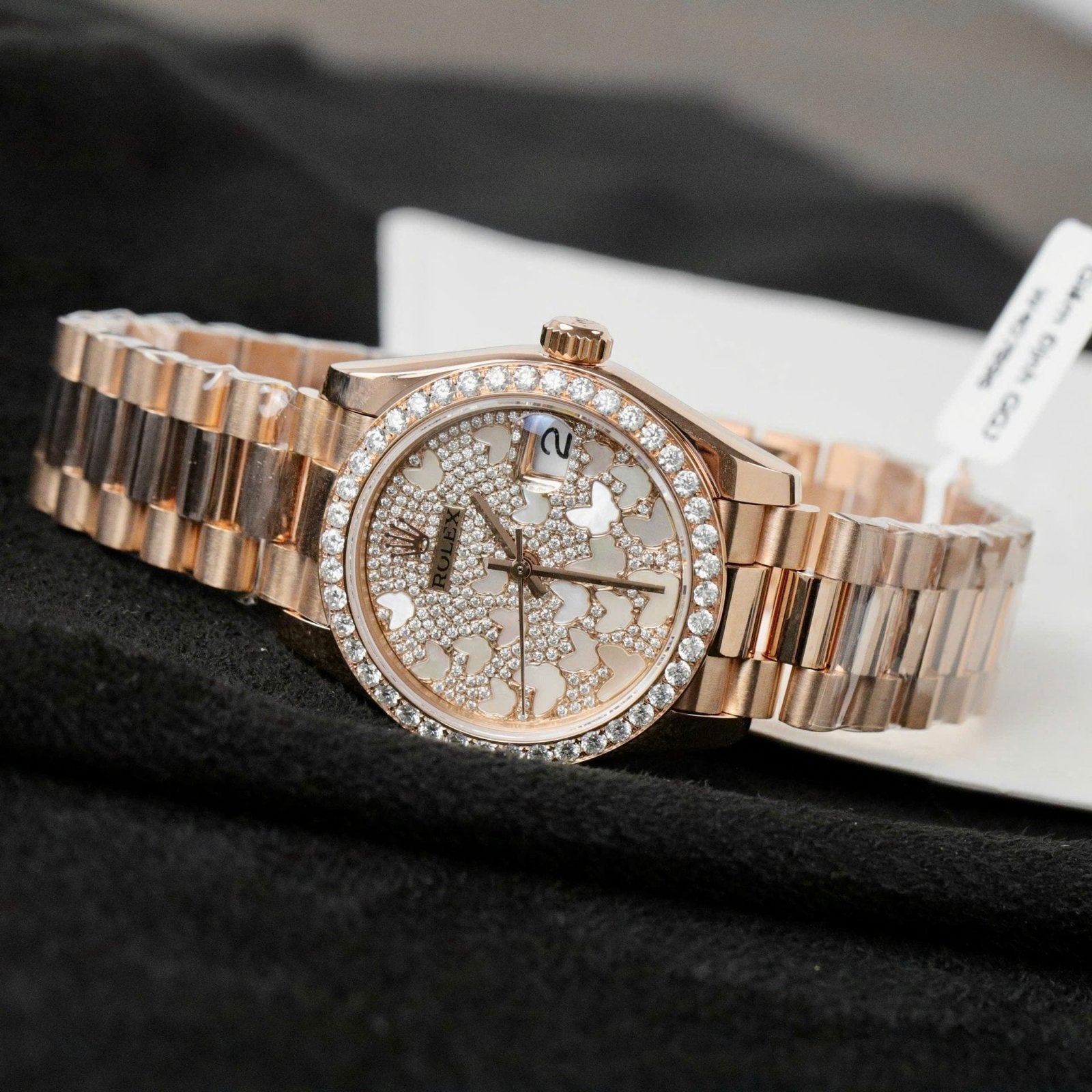 Rolex DateJust Butterfly Dial Watch Rose Gold Wrapped 18K + Diamonds Moissanite 31mm