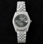 Rolex DateJust Watch Dial Wimbledon Full Moissanite Diamonds 41mm