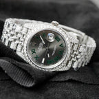 Rolex DateJust Watch Dial Wimbledon Full Moissanite Diamonds 41mm