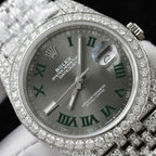 Rolex DateJust Watch Dial Wimbledon Full Moissanite Diamonds 41mm