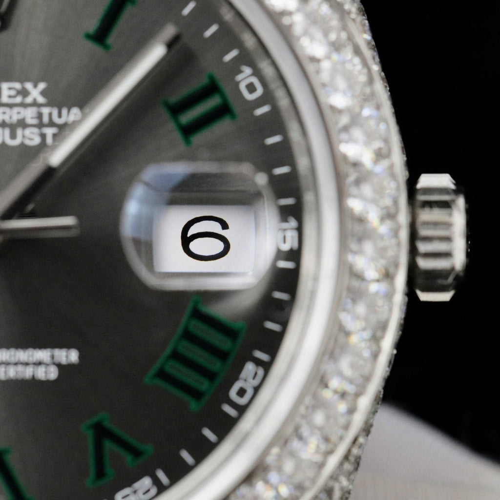 Rolex DateJust Watch Dial Wimbledon Full Moissanite Diamonds 41mm