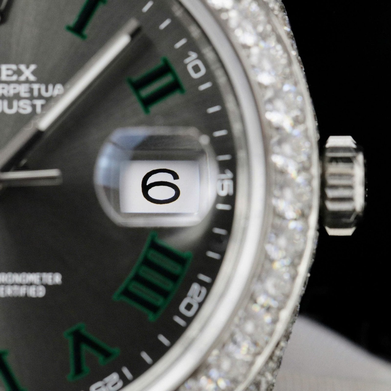 Rolex DateJust Watch Dial Wimbledon Full Moissanite Diamonds 41mm