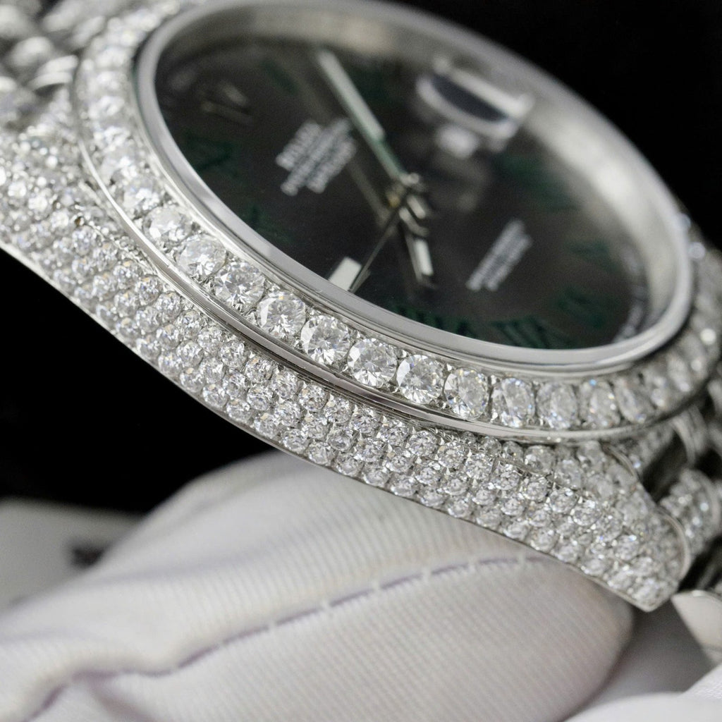 Rolex DateJust Watch Dial Wimbledon Full Moissanite Diamonds 41mm