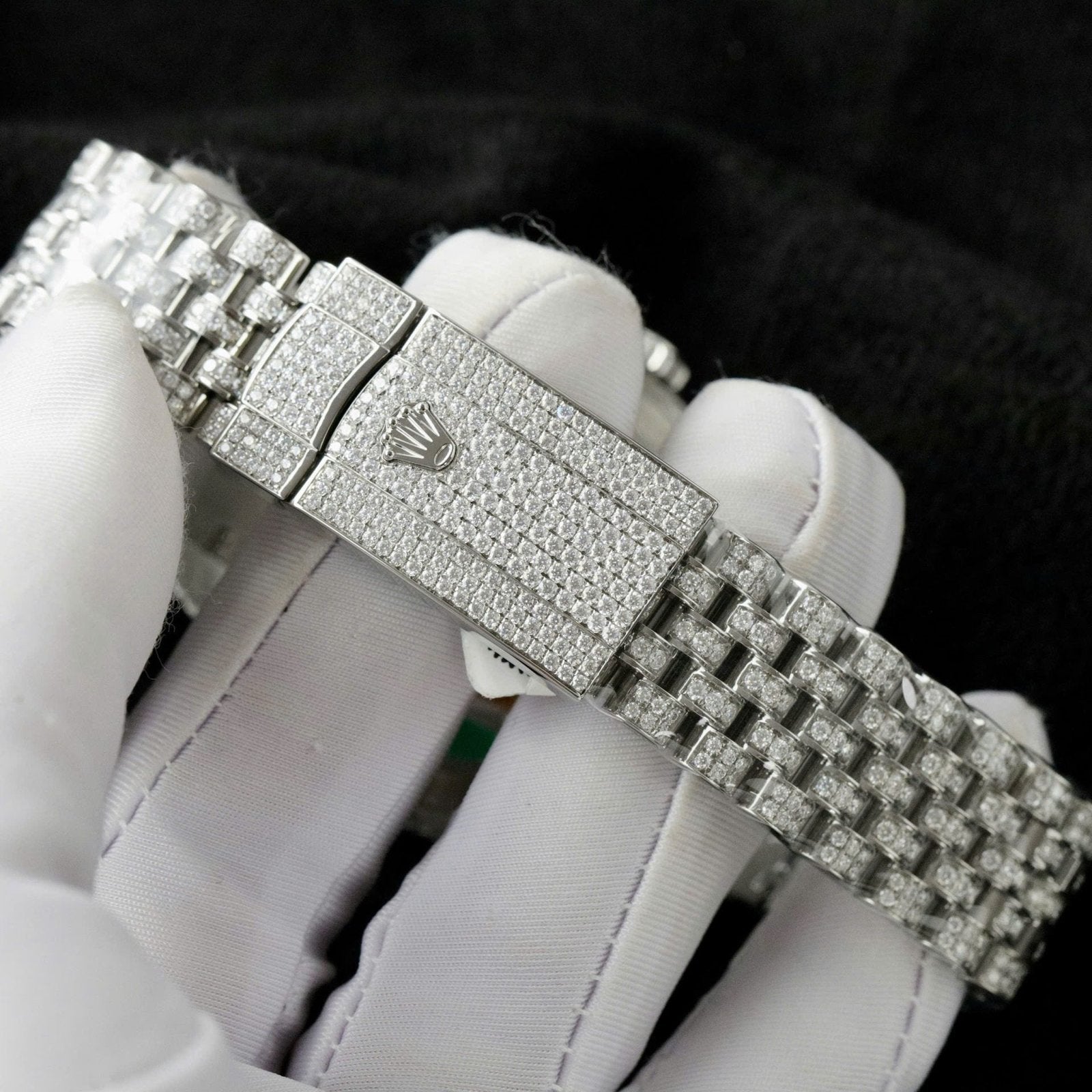 Rolex DateJust Watch Dial Wimbledon Full Moissanite Diamonds 41mm
