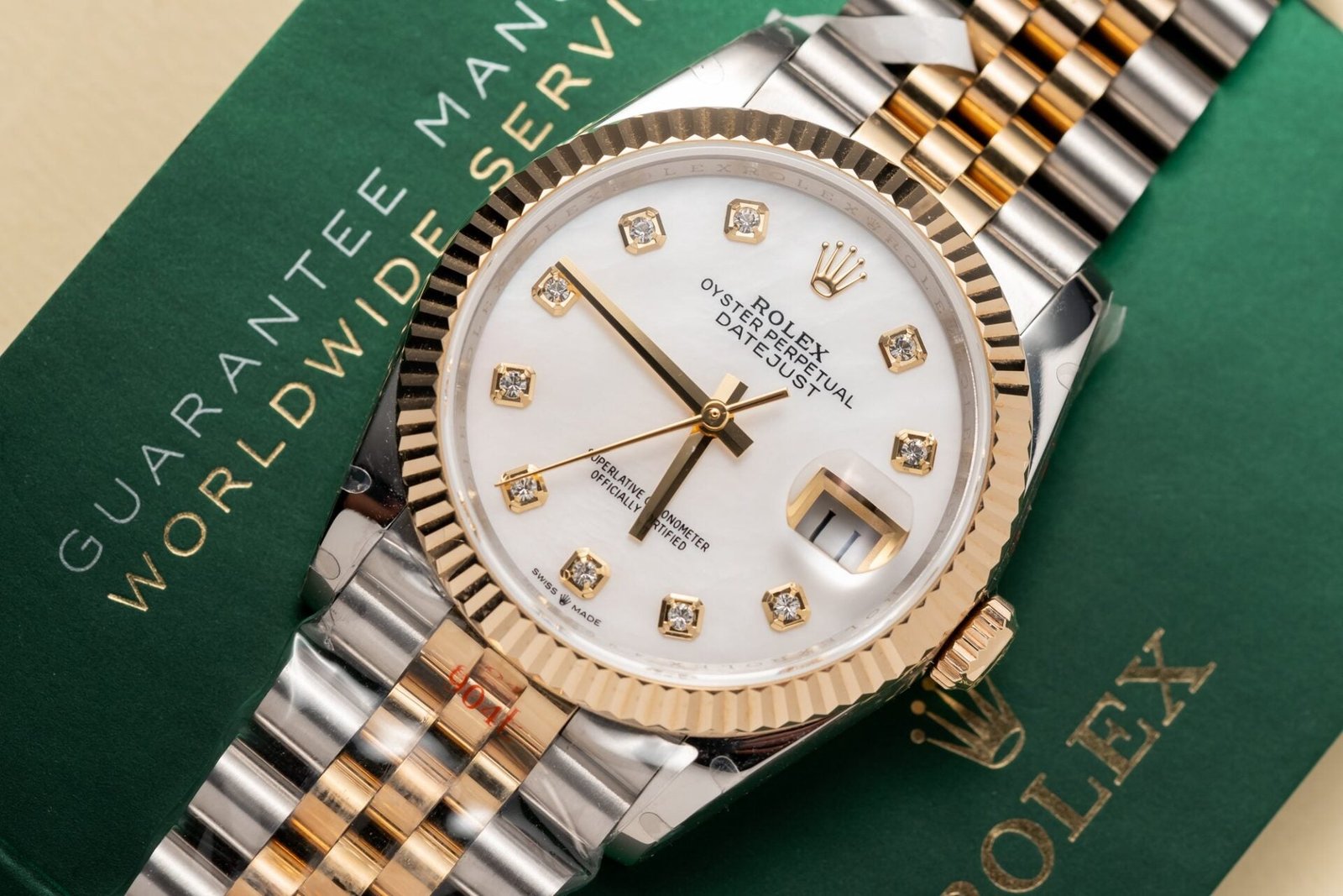 Rolex Watch Date Just Mother Of Pearl Dial Gold Wrapped 36mm