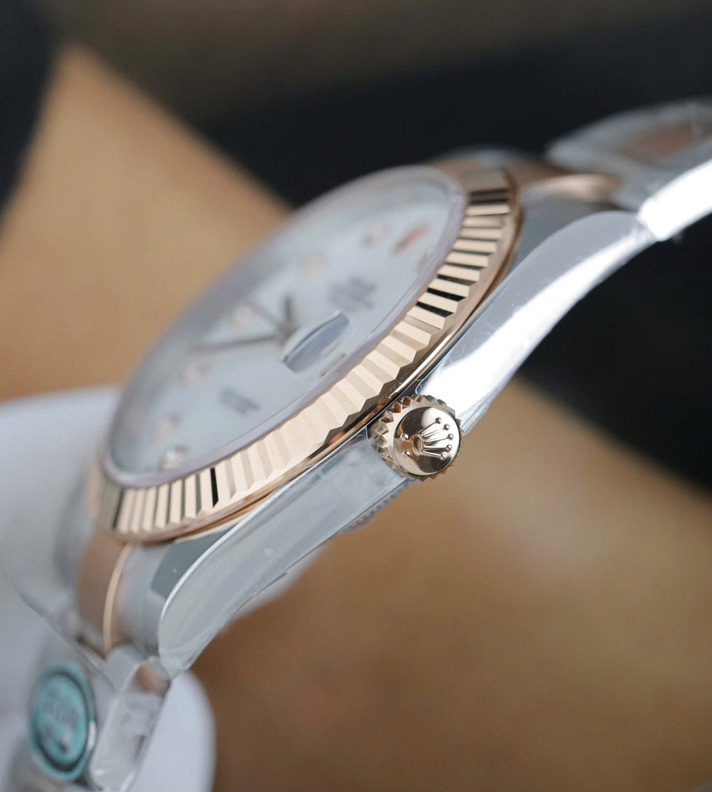 Rolex DateJust MOP Dial Watch Demi Rose Gold Oyster Strap 41mm