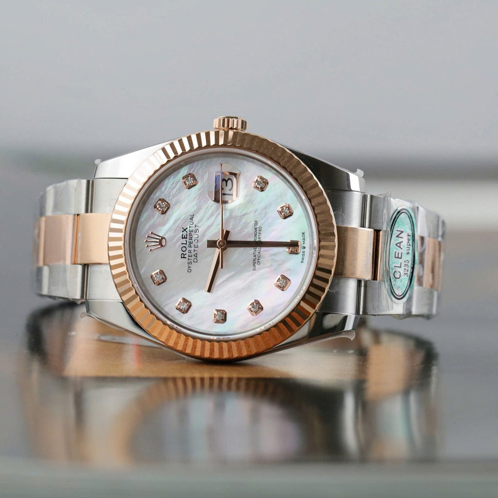 Rolex DateJust MOP Dial Watch Demi Rose Gold Oyster Strap 41mm