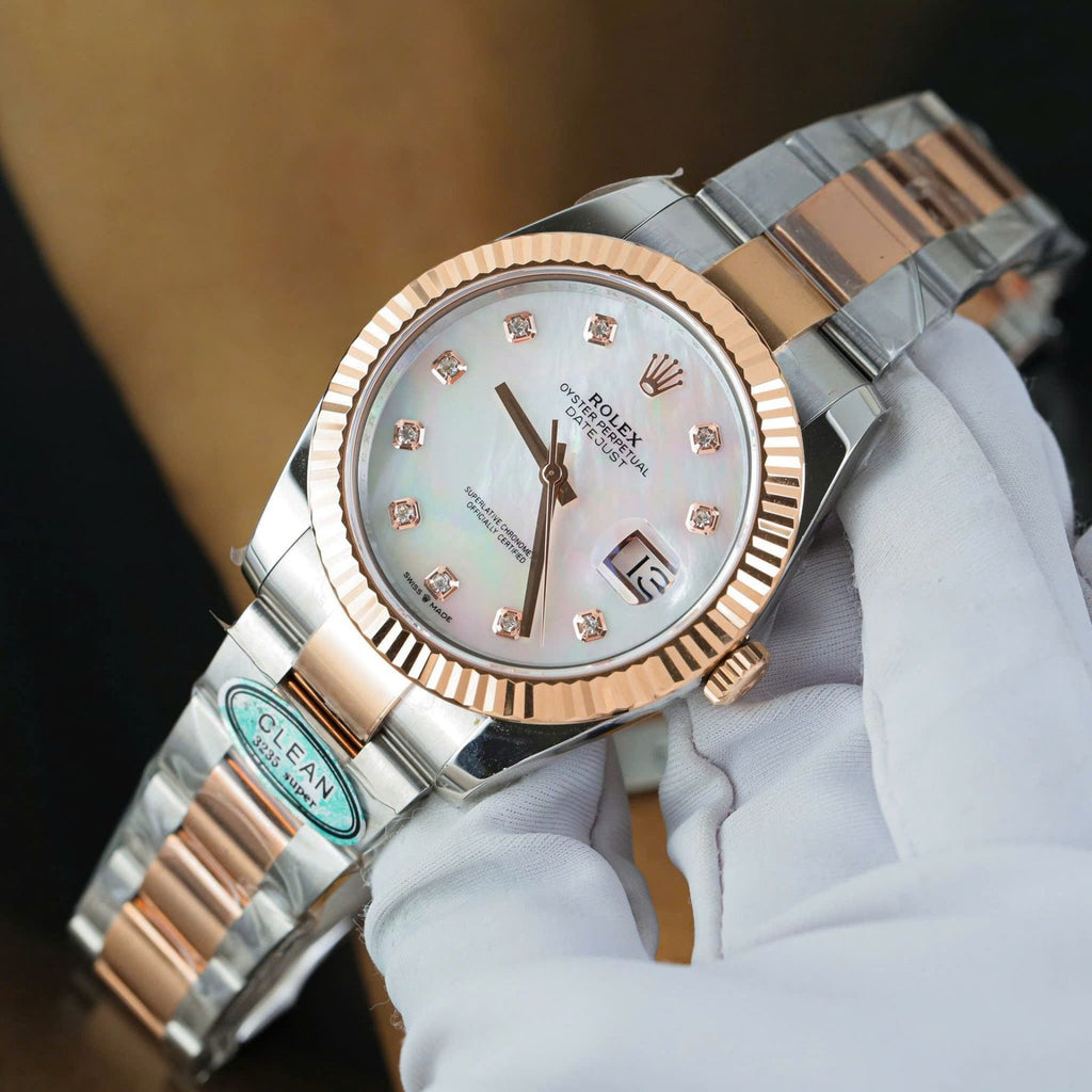 Rolex DateJust MOP Dial Watch Demi Rose Gold Oyster Strap 41mm
