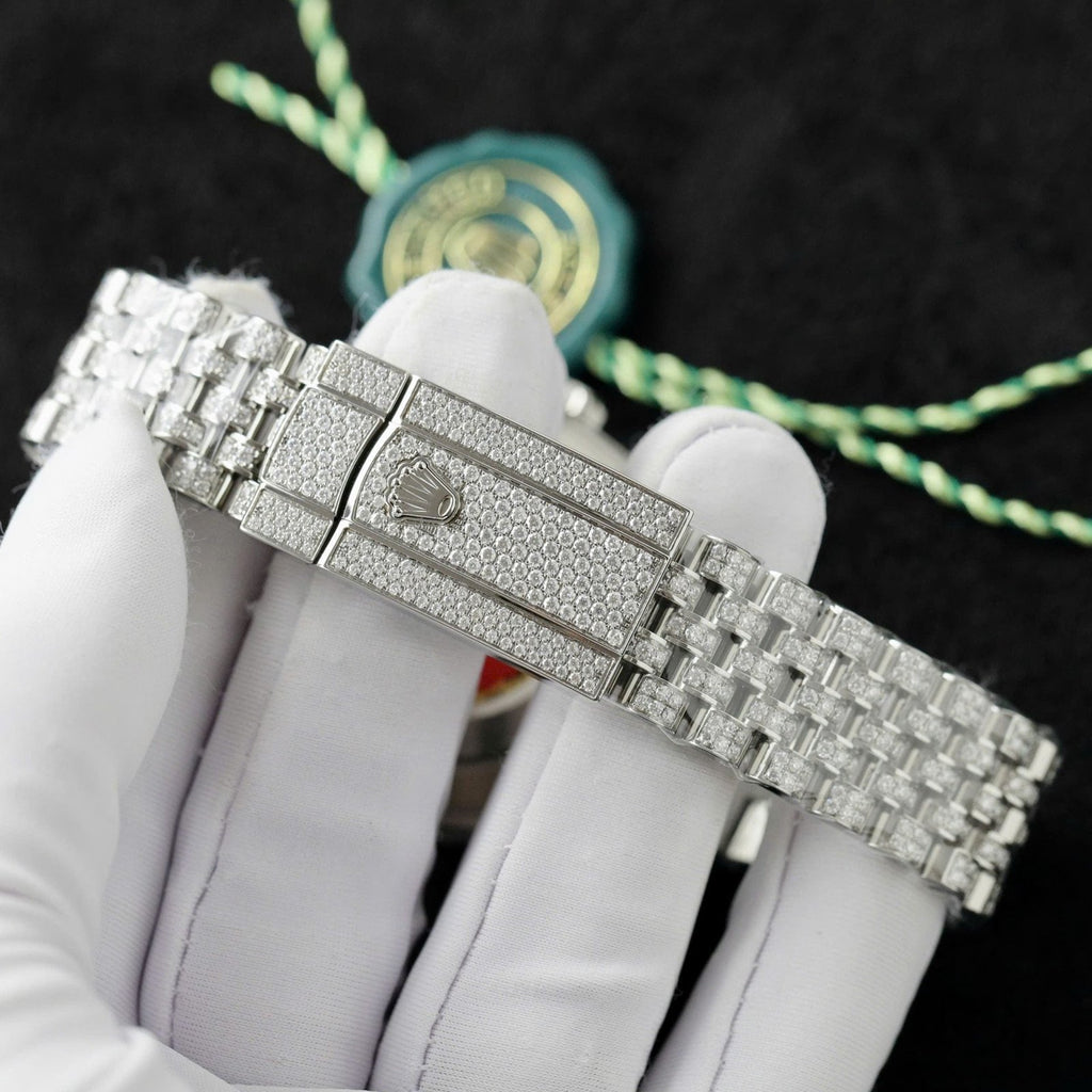 Rolex DateJust Blue Dial Watch Moissanite Diamonds 36mm