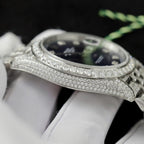 Rolex DateJust Blue Dial Watch Moissanite Diamonds 36mm
