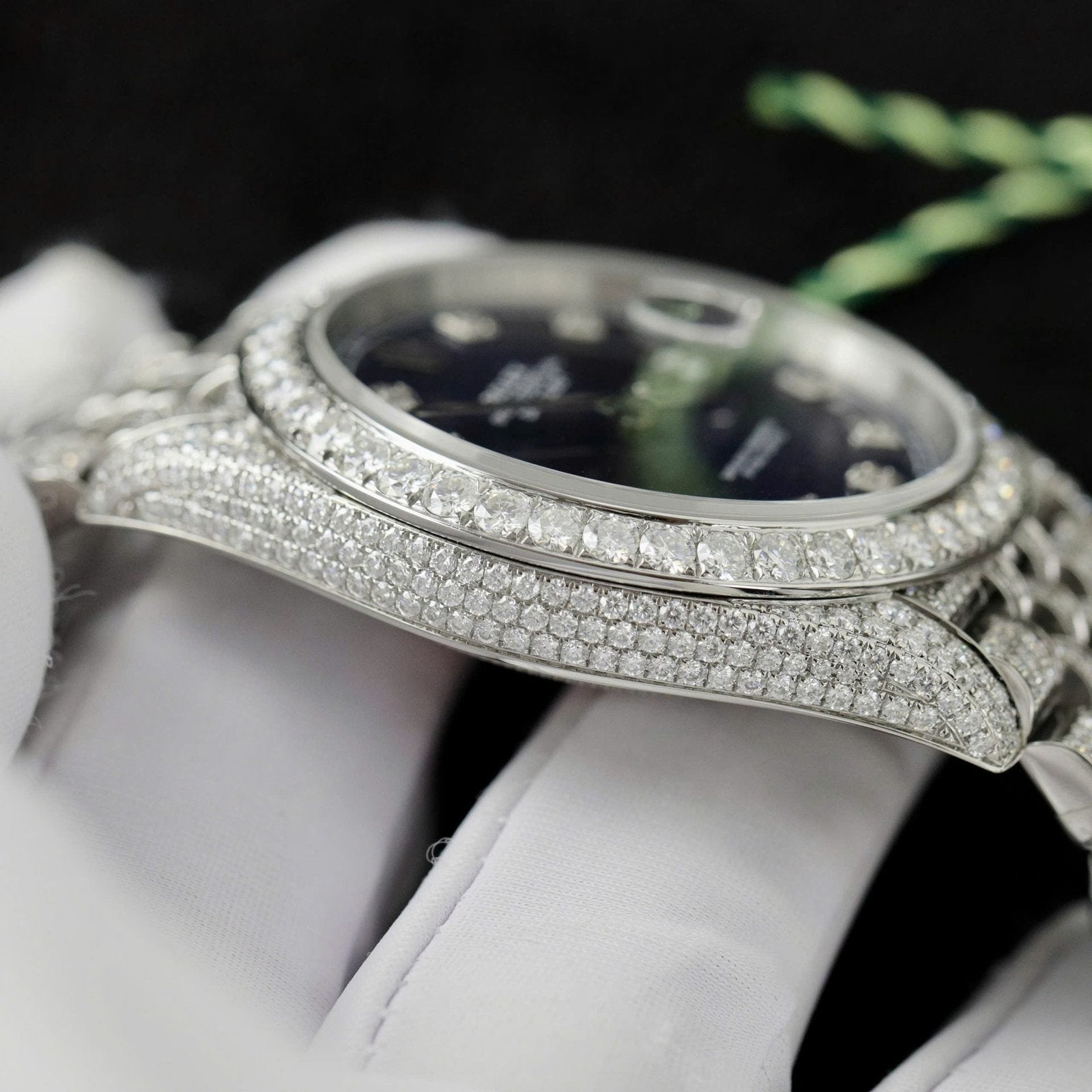 Rolex DateJust Blue Dial Watch Moissanite Diamonds 36mm