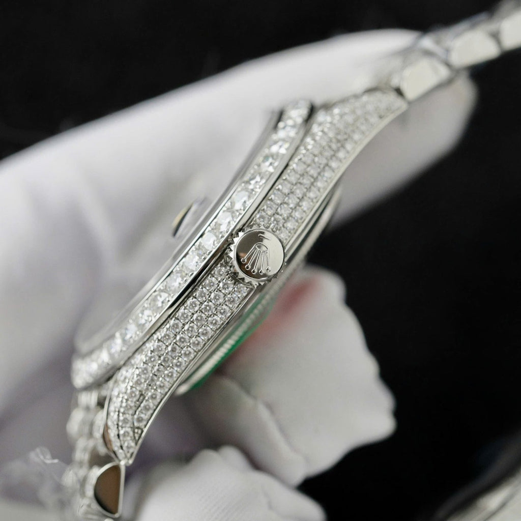 Rolex DateJust Blue Dial Watch Moissanite Diamonds 36mm