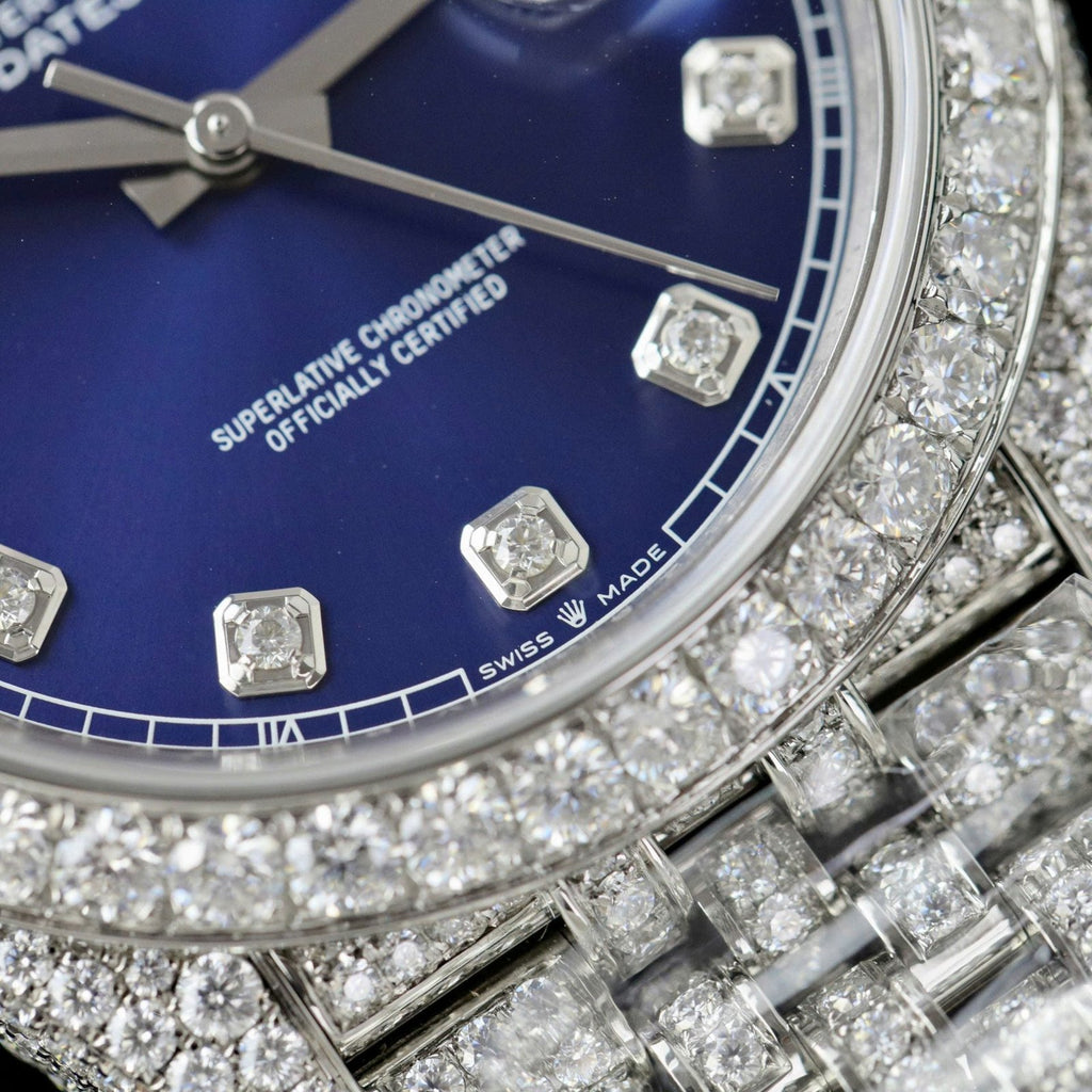 Rolex DateJust Blue Dial Watch Moissanite Diamonds 36mm