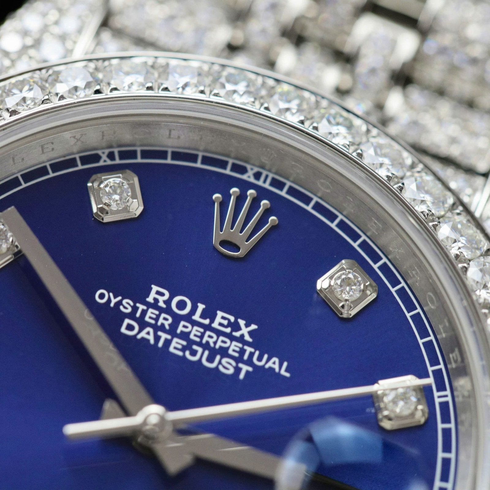Rolex DateJust Blue Dial Watch Moissanite Diamonds 36mm