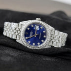 Rolex DateJust Blue Dial Watch Moissanite Diamonds 36mm