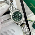 Rolex DateJust Green Dial Watch Moissanite Diamonds 41mm