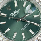 Rolex DateJust Green Dial Watch Moissanite Diamonds 41mm