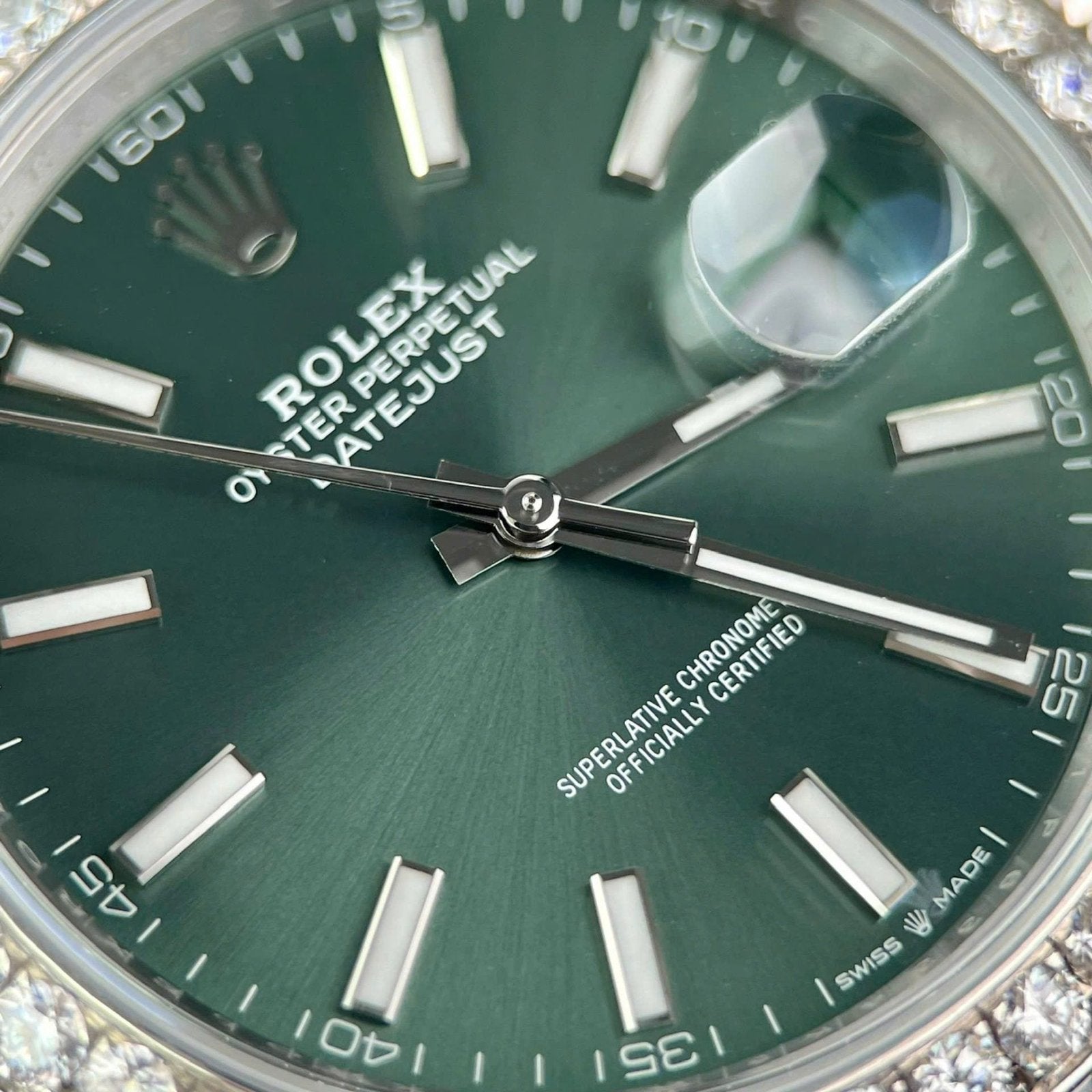 Rolex DateJust Green Dial Watch Moissanite Diamonds 41mm