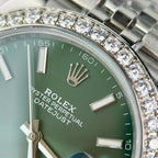 Rolex DateJust Green Dial Watch Moissanite Diamonds 41mm