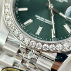 Rolex DateJust Green Dial Watch Moissanite Diamonds 41mm