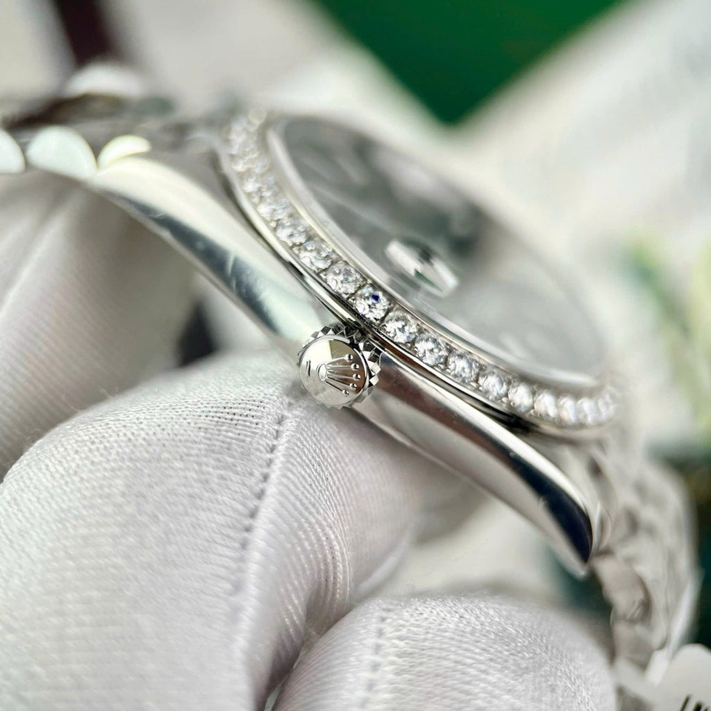 Rolex DateJust Green Dial Watch Moissanite Diamonds 41mm