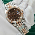 Rolex DateJust  Men Chocolate Dial Watch Bezel Diamonds Moissanite 41mm