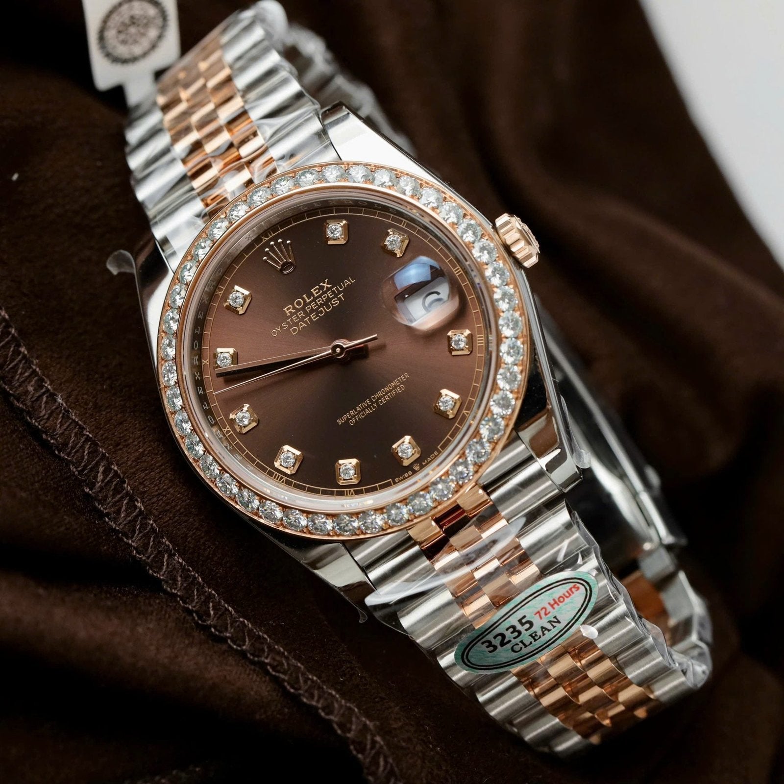 Rolex DateJust  Men Chocolate Dial Watch Bezel Diamonds Moissanite 41mm